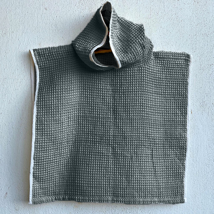 Grey Waffle Hooded Poncho For Kids | Cotton | Set of 3