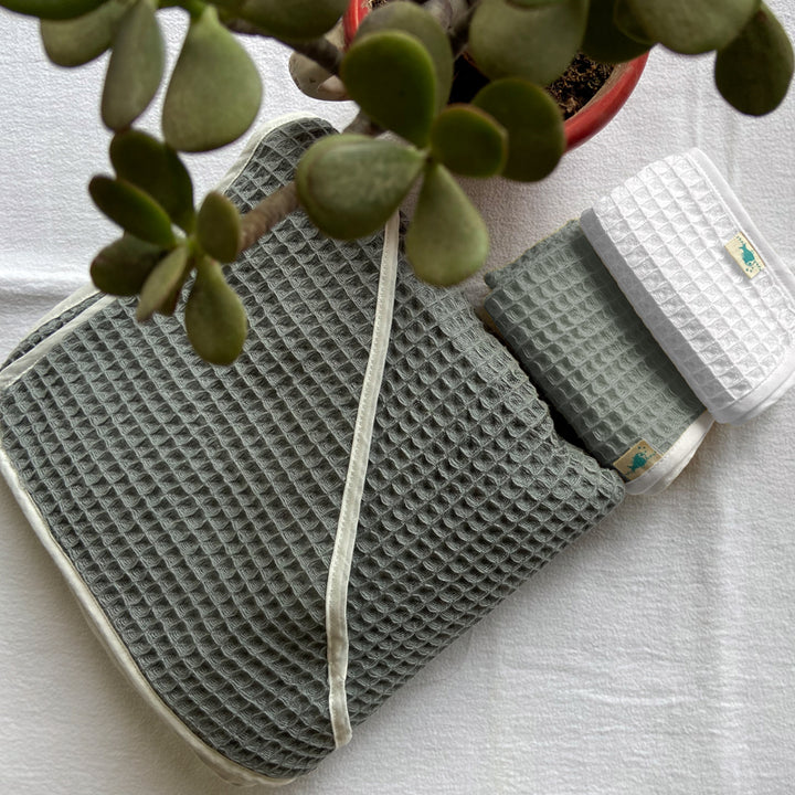Grey Waffle Hooded Towel For Kids | Cotton | Set of 3