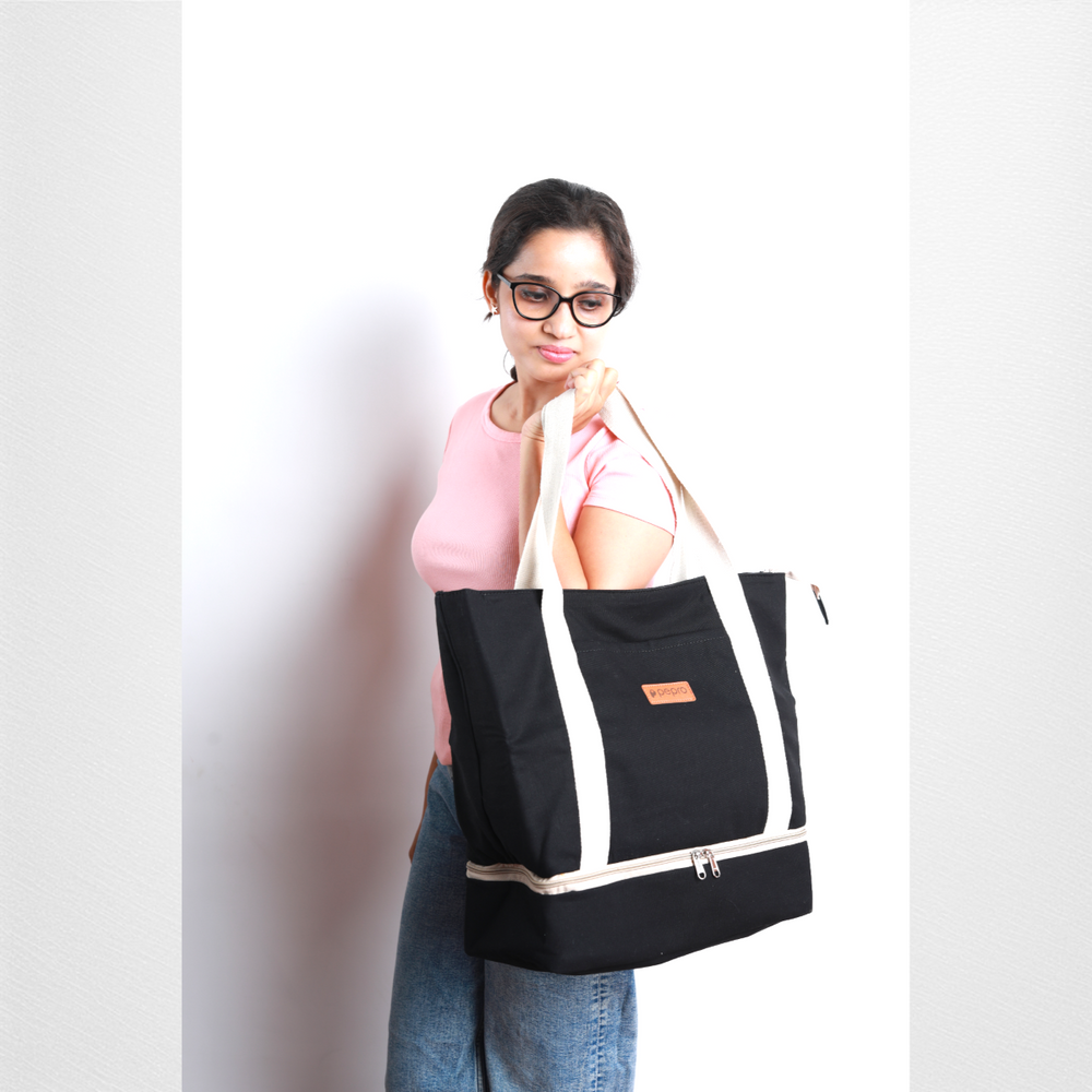 Weekend Travel Tote Bag With Luggage Sleeve | Cotton | Hand-Crafted