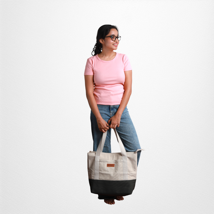 Dual Shade Carryall Tote Bag | Cotton Canvas | Hand-Crafted | Minimalistic Chic