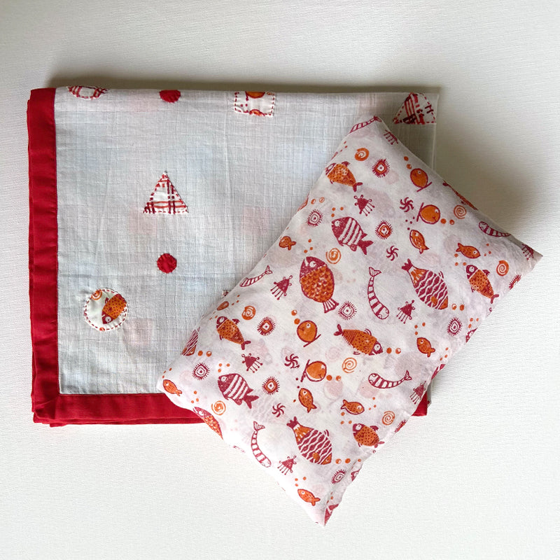 Hand-Block Print Dohar & Kapok Pillow Set For Baby | Soft Cotton | Pack Of 2