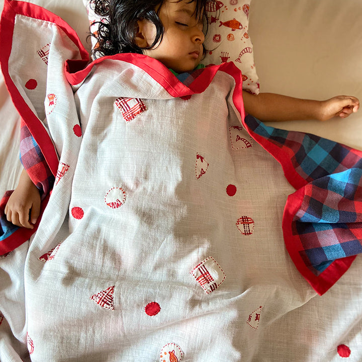 Hand-Block Print Dohar & Kapok Pillow Set For Baby | Soft Cotton | Pack Of 2