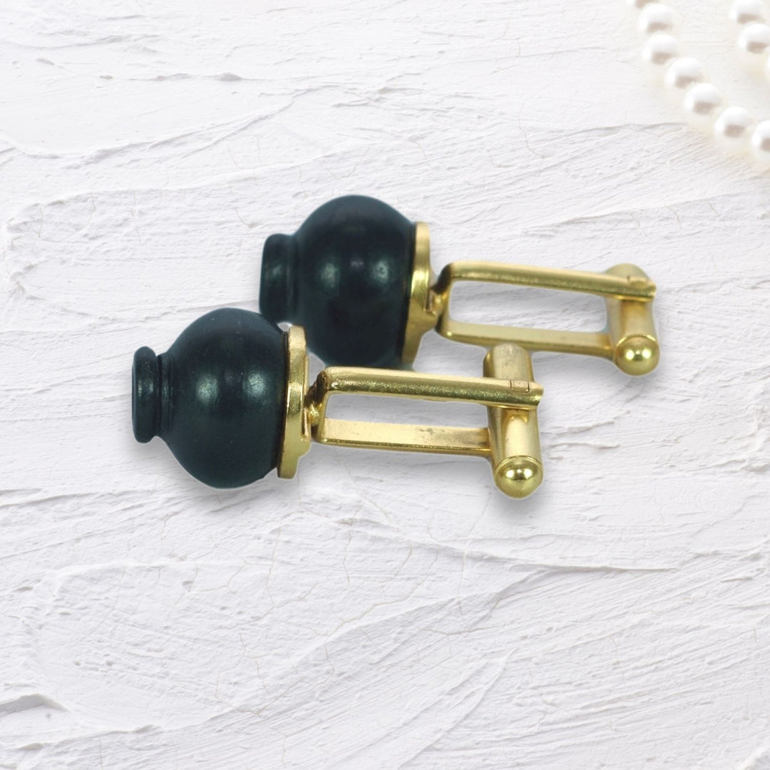 Hand-crafted Cufflink | Black Pottery & Gold Plated | Nickle-Free Brass | Classic Design