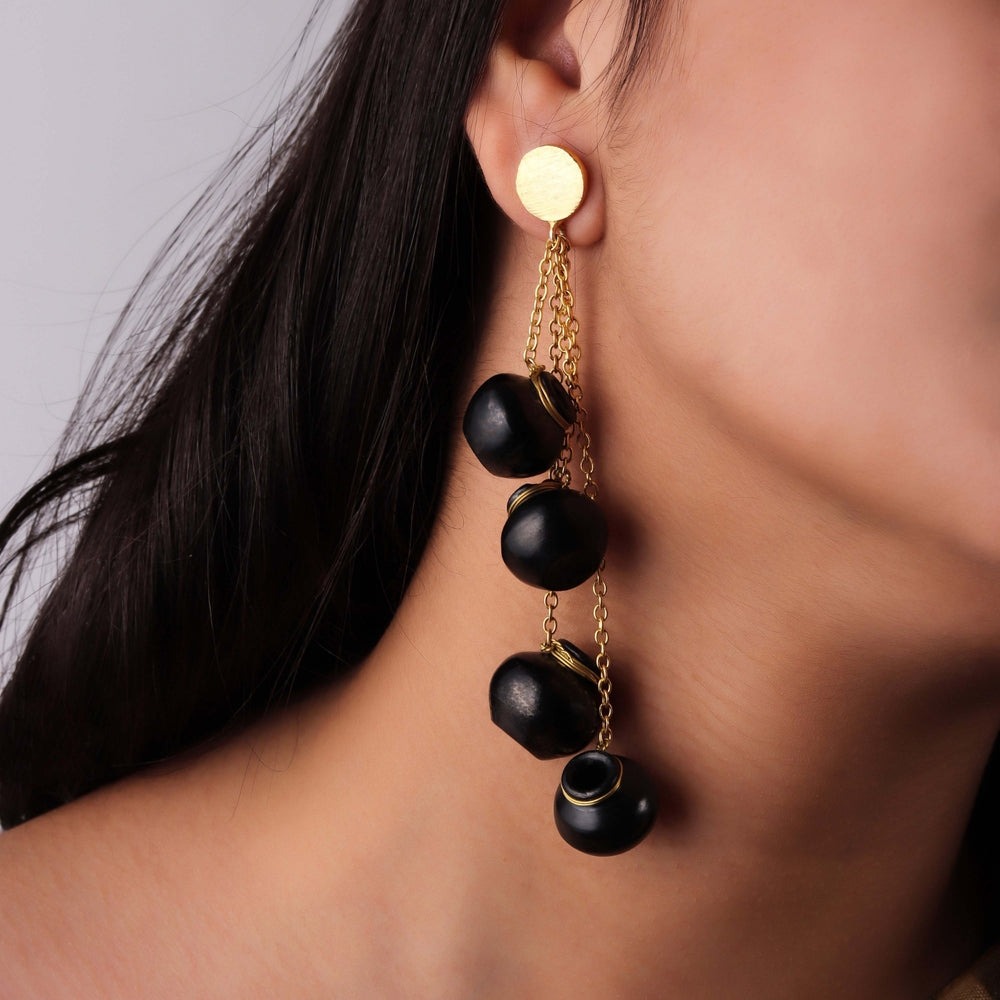 Hand Crafted Black Pottery Earring | Artistic And Brass Made | Statement Jewelry