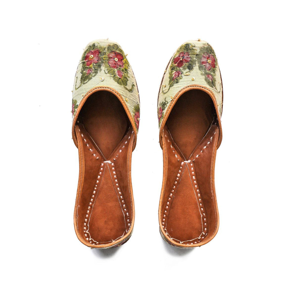 Hand Painted Floral Paisely Women Jutti | Raw Silk | Festive Apt