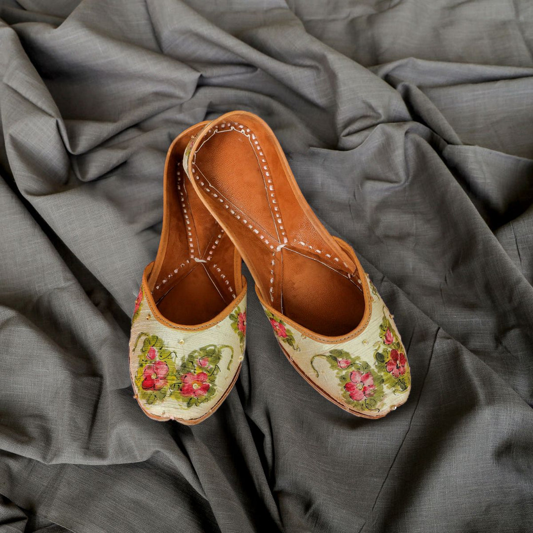 Hand Painted Floral Paisely Women Jutti | Raw Silk | Festive Apt