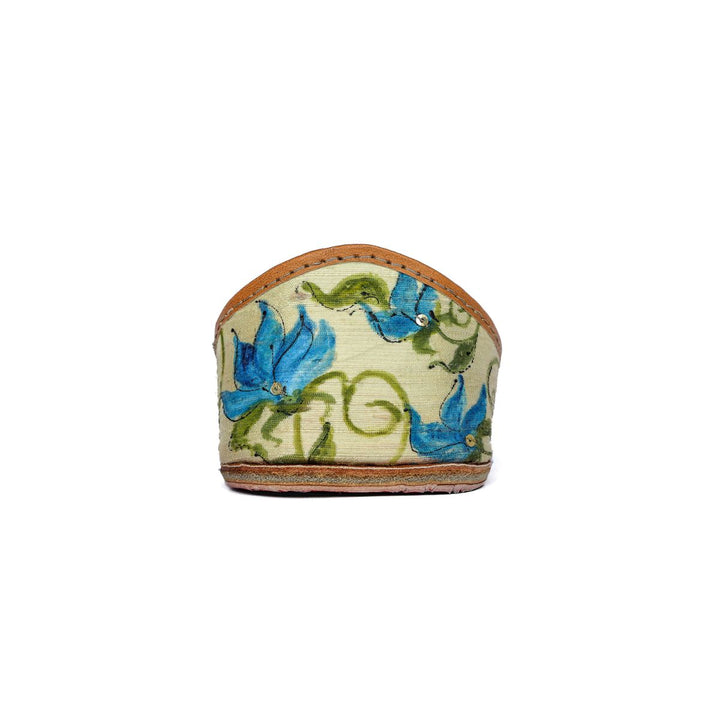 Hand Painted Tulip Raw Silk Women Jutti | White & Blue