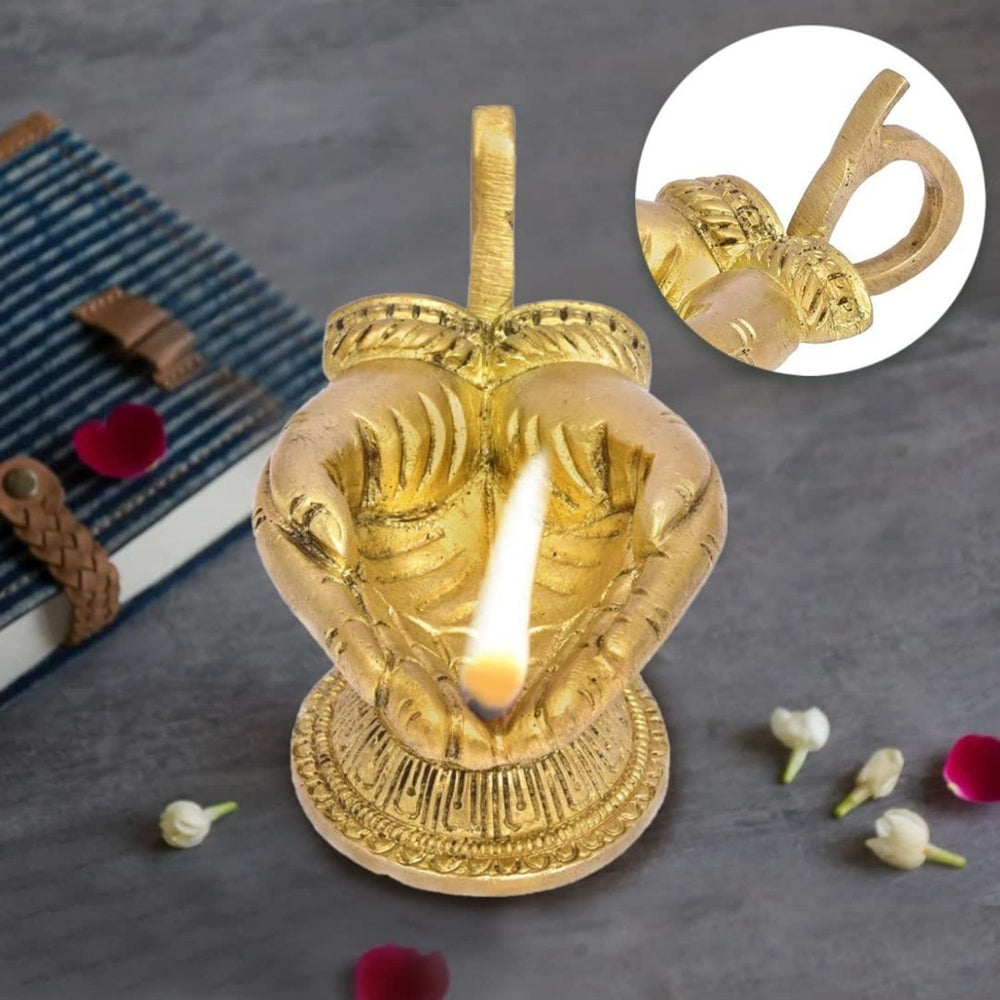 Hand Shaped Brass Pooja Diya | Traditional Design | Pooja Essentials