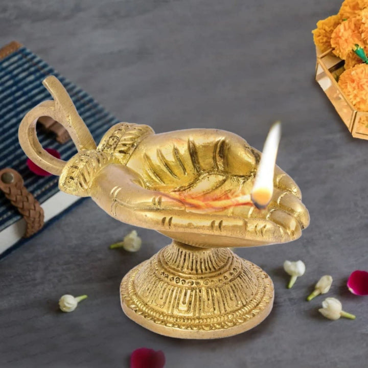 Hand Shaped Brass Pooja Diya | Traditional Design | Pooja Essentials