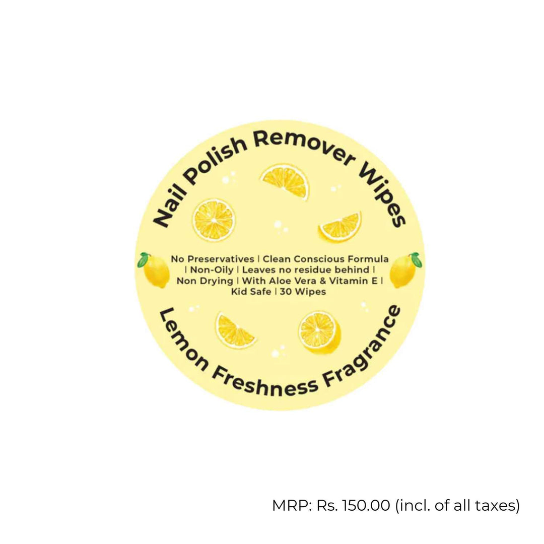 Nail Polish Remover Wipes | Non-Oily | Hydrating | Lemon | Vegan | 30 Wipes