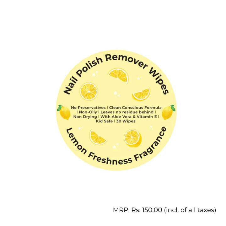 Nail Polish Remover Wipes | Non-Oily | Hydrating | Lemon | Vegan | 30 Wipes