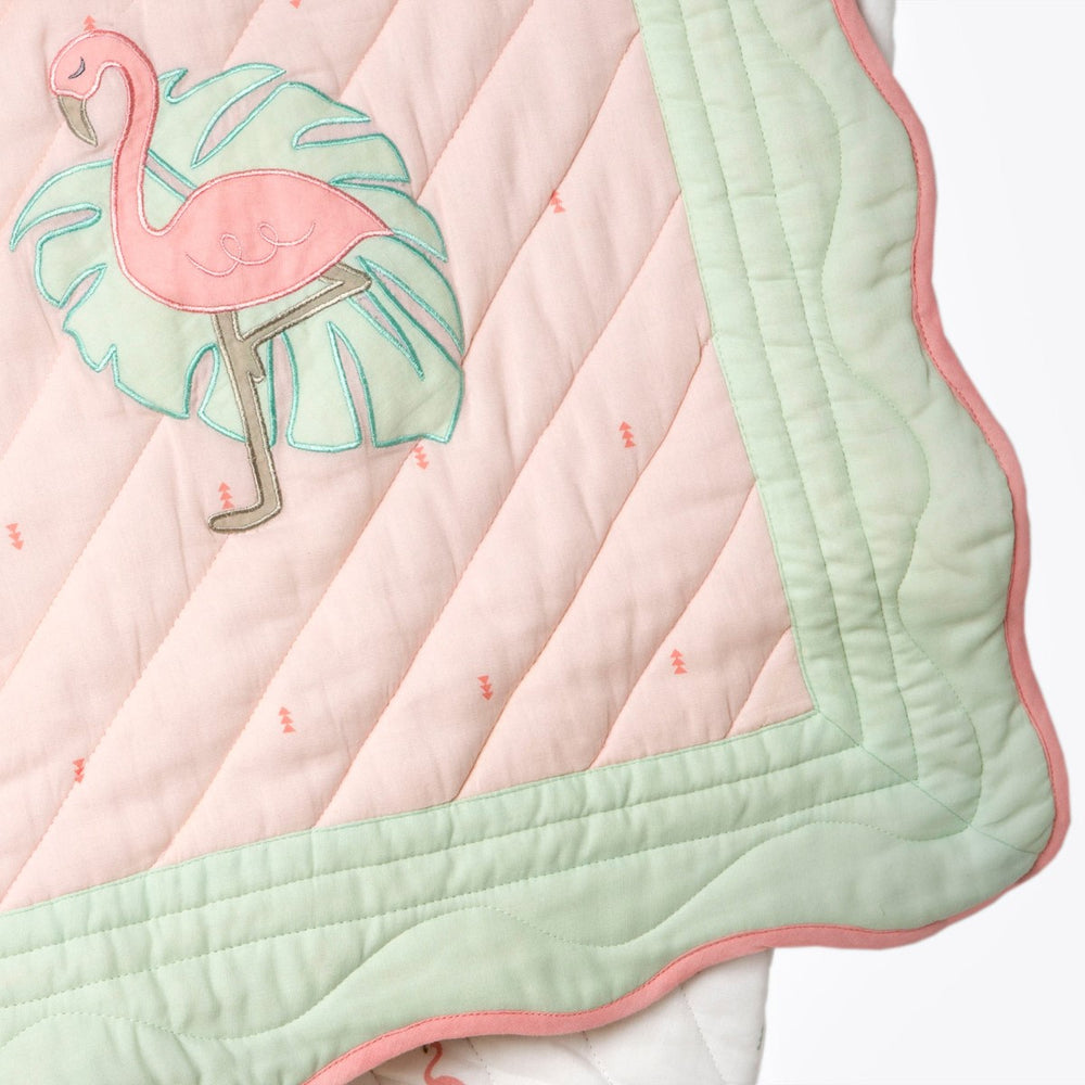 Hello Flamingo Pink Soft Quilt Blanket For Babies  | Cotton | 42 x 42 Inches