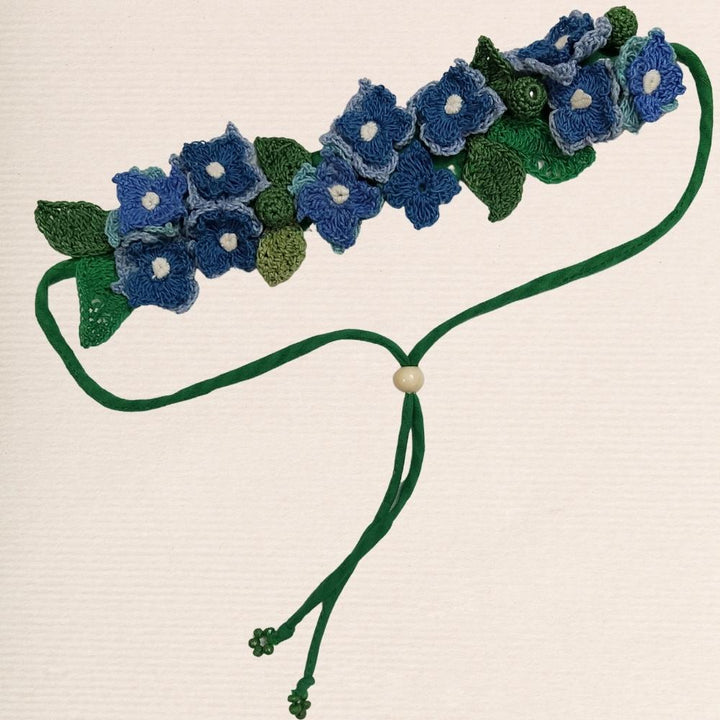 Hydrangea Crochet Hair String | Hand-crafted  | Cotton | Blue and Green