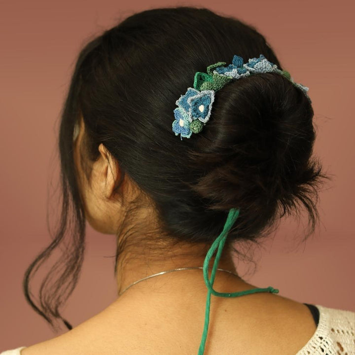 Hydrangea Crochet Hair String | Hand-crafted  | Cotton | Blue and Green