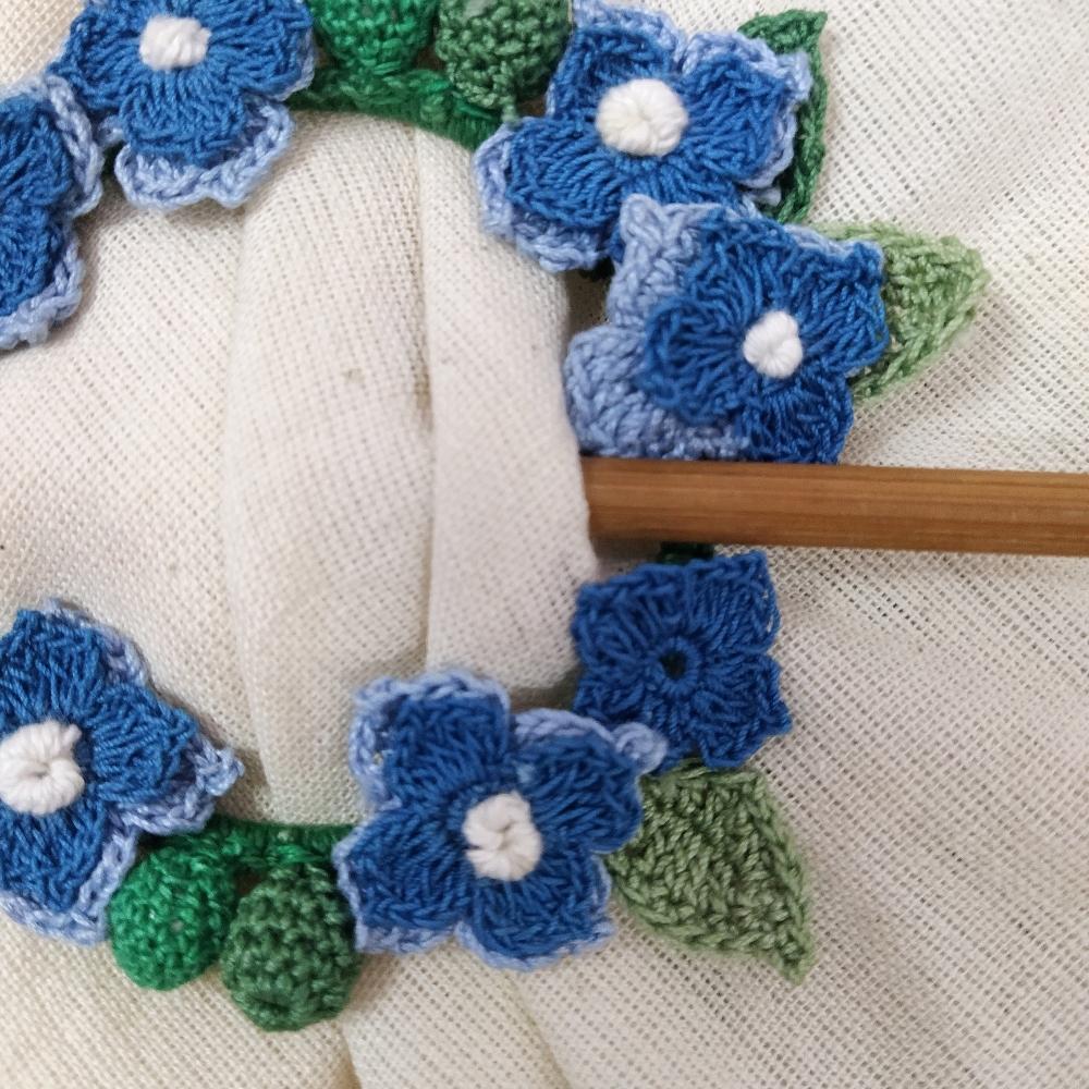 Hydrangea Crochet Hair Tie | Hand-crafted | Cotton | Blue and Green