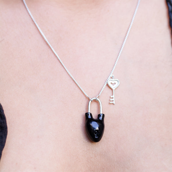 Black Pendant | 925 Silver and Gemstone Black Onyx | Lock And Key Design | Contemporary