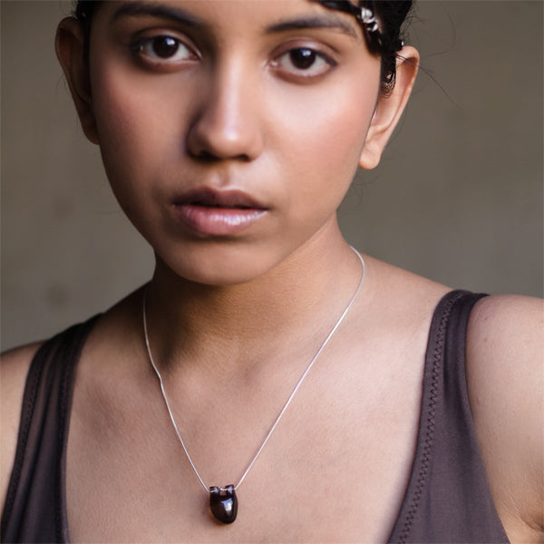 Brown Pendant | Semi Precious Smoky Quartz Stone with 925 Silver | Heart Designed