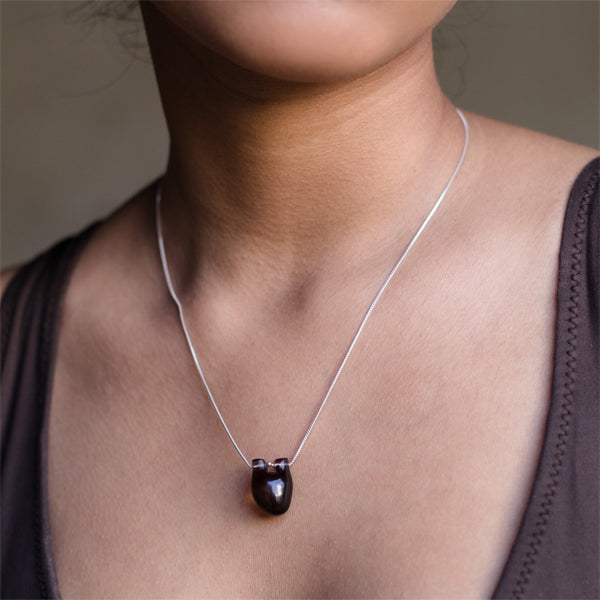 Brown Pendant | Semi Precious Smoky Quartz Stone with 925 Silver | Heart Designed