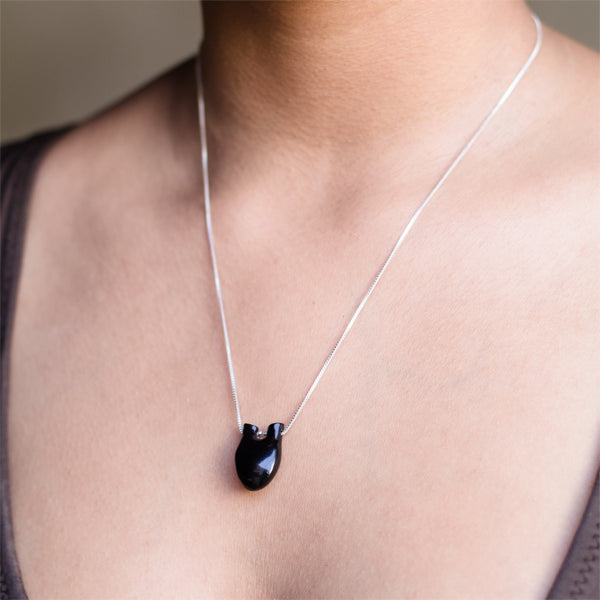 Black Pendant | Designed with Heart Two Vein Shape | Gemstone and 925 Silver Combo