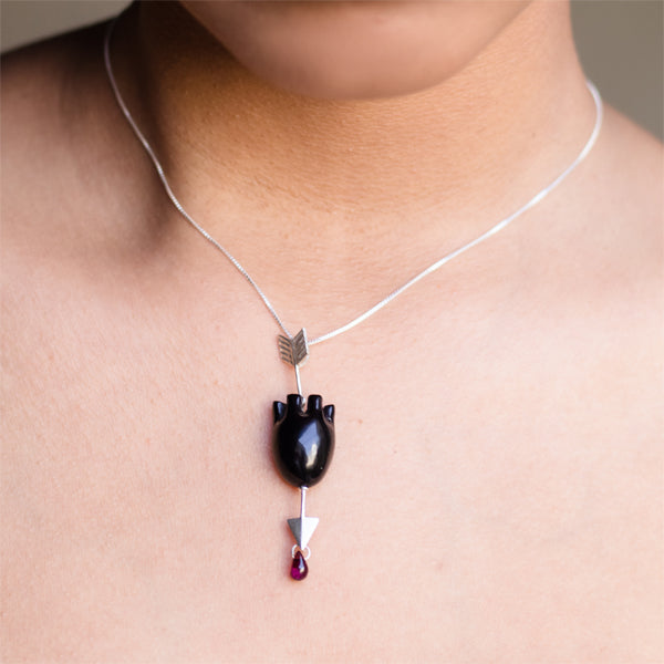 Black & Garnet Pendant | Hand-Crafted Sterling Pure Silver | Minimal And Crisp Design