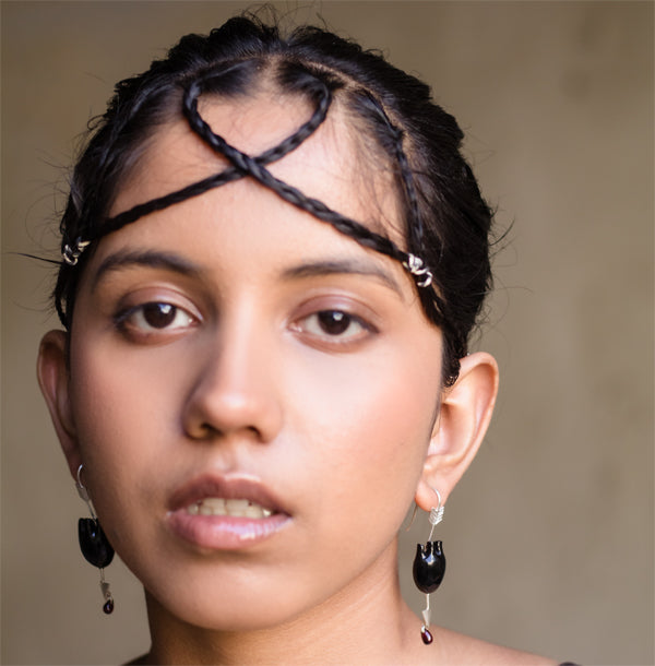 Black Earrings | Hand-Carved Black Onyx Heart Design | Sterling Silver | Sharp & Crips