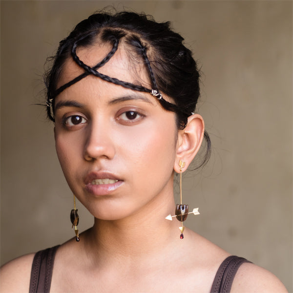 Brown Earrings | Cupid Designed | Garnet And Smoky Quartz Gemstone | Gold Plated Silver