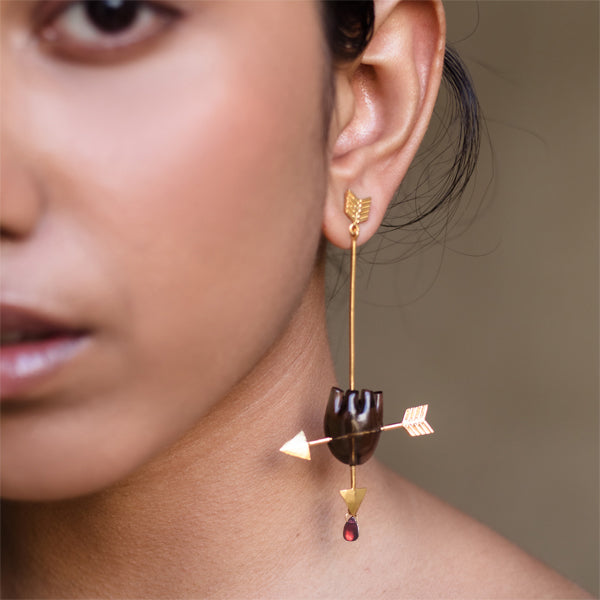 Brown Earrings | Cupid Designed | Garnet And Smoky Quartz Gemstone | Gold Plated Silver