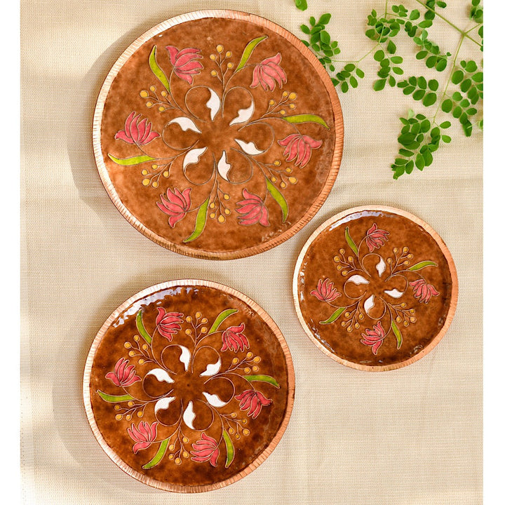 Swirling Lotus Decorative Wall Plate | Copper Ware | Hand-crafted | Brown