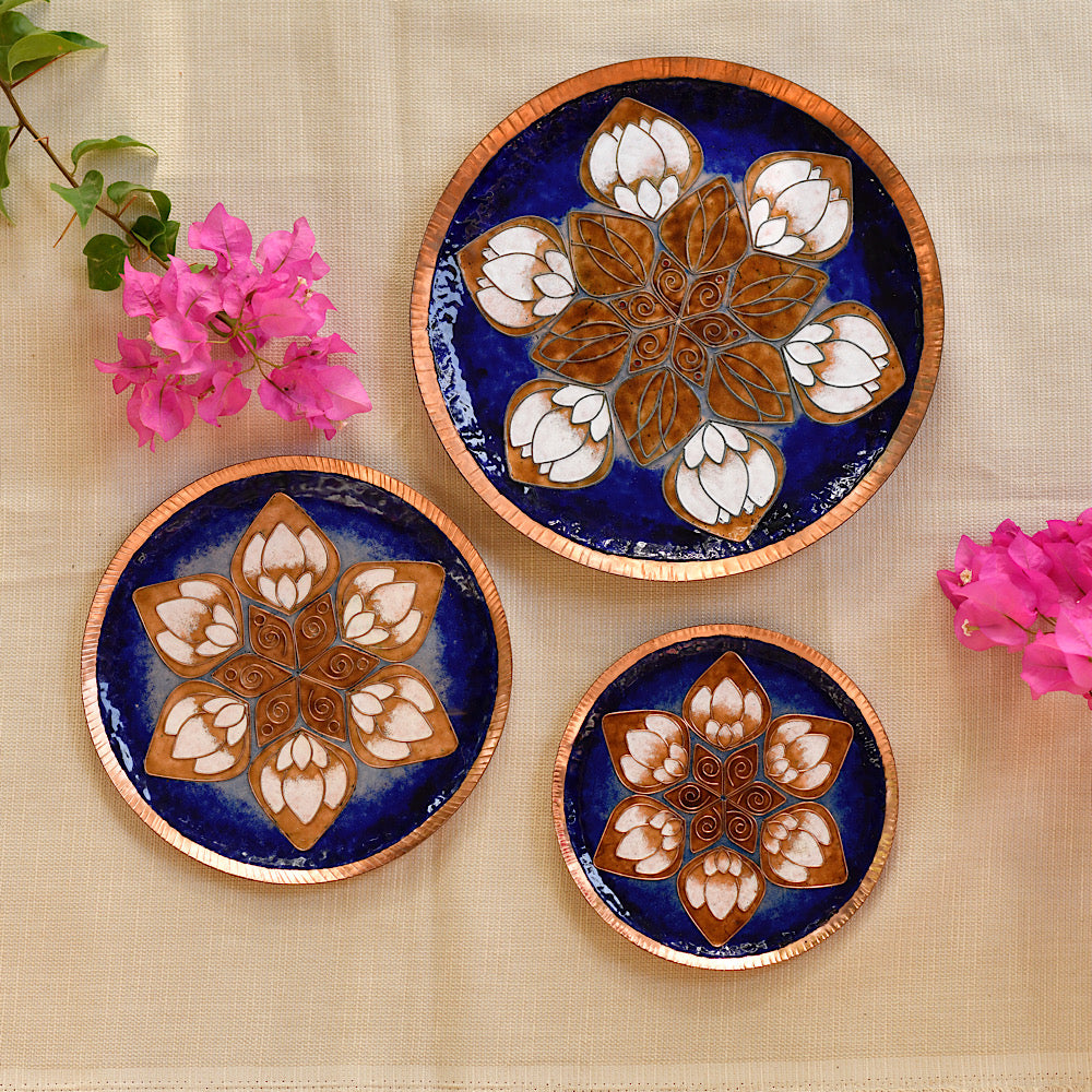 Decorative Wall Plate | Lotus In The Petal | Copper Ware | Hand-crafted | Blue