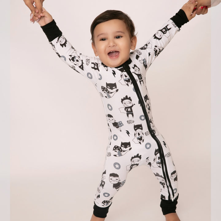 Superhero Print Full Body Baby Zipsuit | Organic Cotton | Eco-Friendly