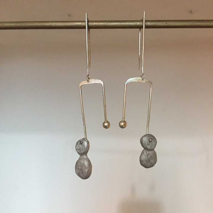 Dangling Silver Earring | Hand Made | Recycled Aluminium Nuggets | Minimally Designed