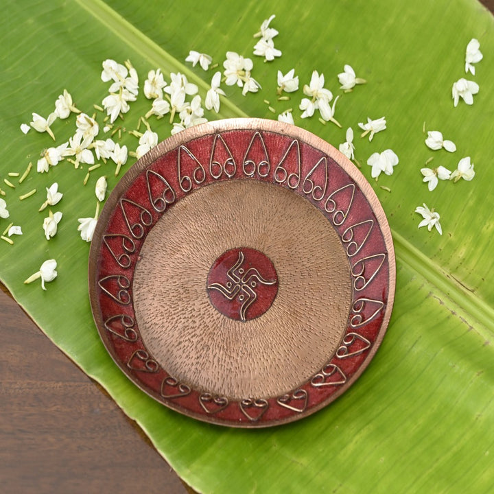 Archana Festive Pooja Thali | Copper Ware | Hand-crafted | Red & Golden