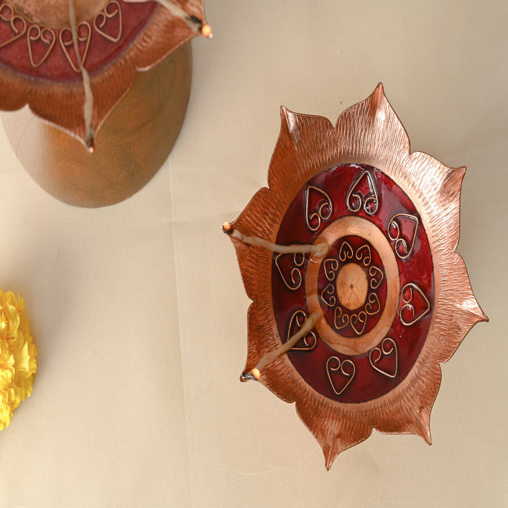 Archana Samai Small | Festive | Copper Ware | Hand-crafted | Golden & Red