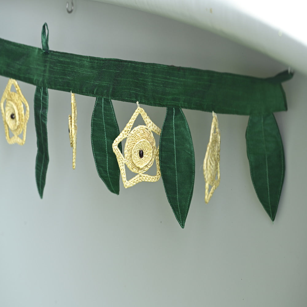 Toran | Silk and Grass | Green & Golden | Hand- Crafted  | Festive Decor | 36 Inches