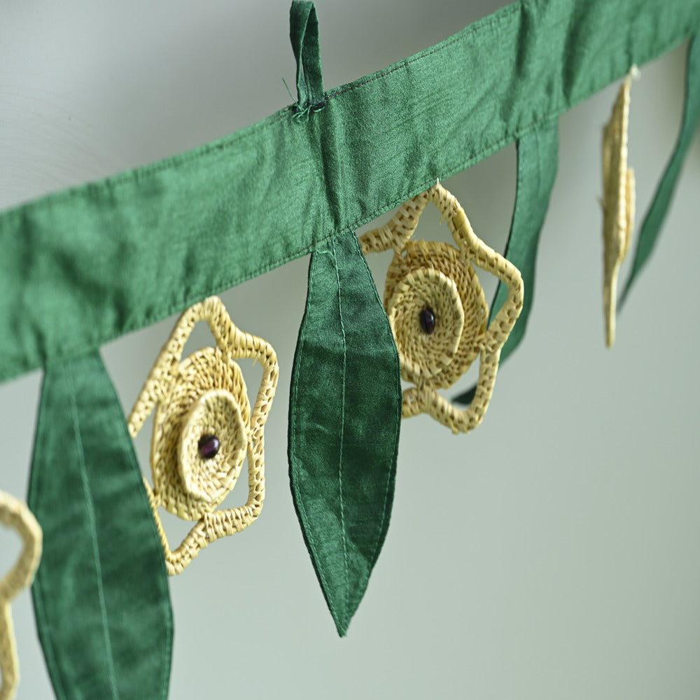 Toran | Silk and Grass | Green & Golden | Hand- Crafted  | Festive Decor | 36 Inches