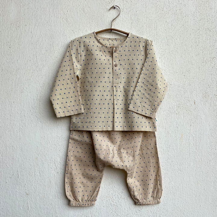 Polka Printed Ecru Kurta Pant Co-ord for Kids | Organic Cotton | Natural Dye