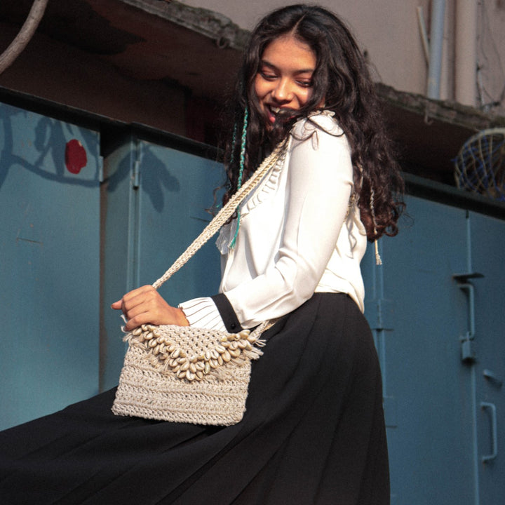 Shell Mini Sling Bag | Hand-Crochet |  Off-White