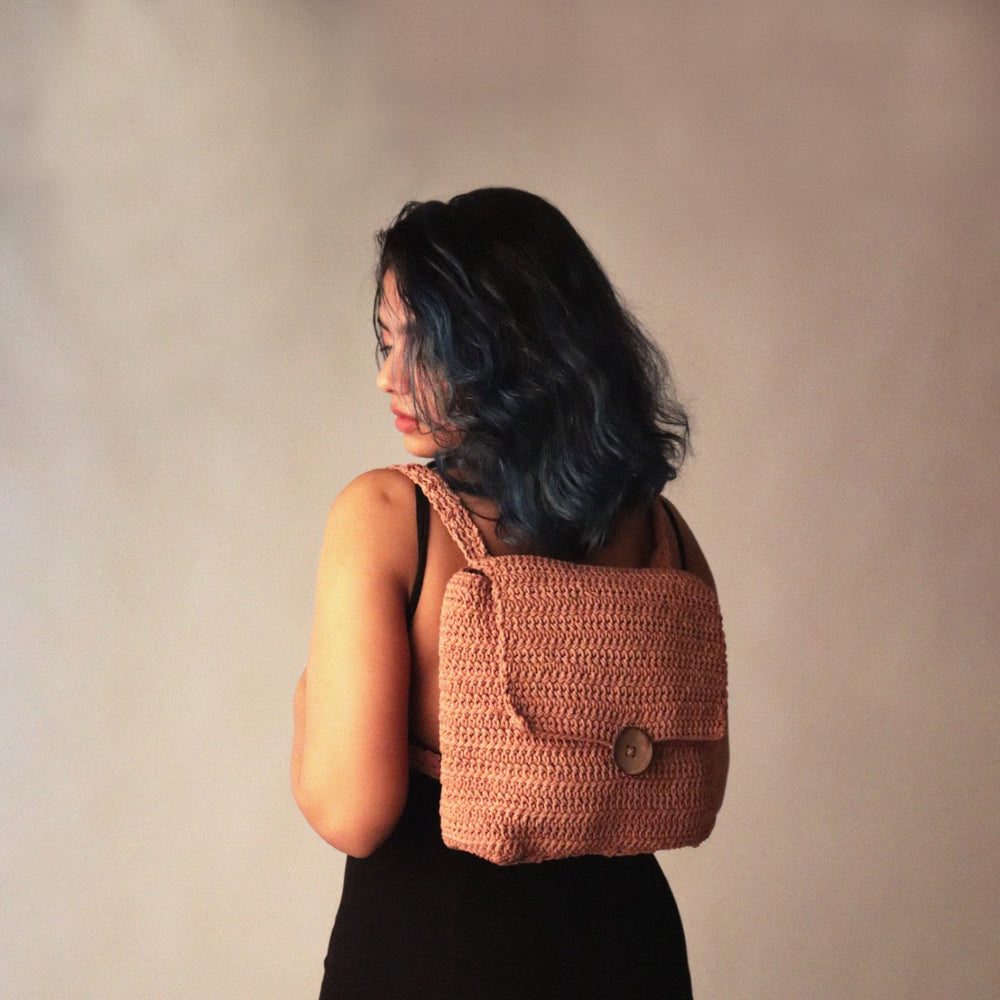 Chic Backpack | Hand -Crafted & Crochet | Cotton Yarn | Sustainable | Sand