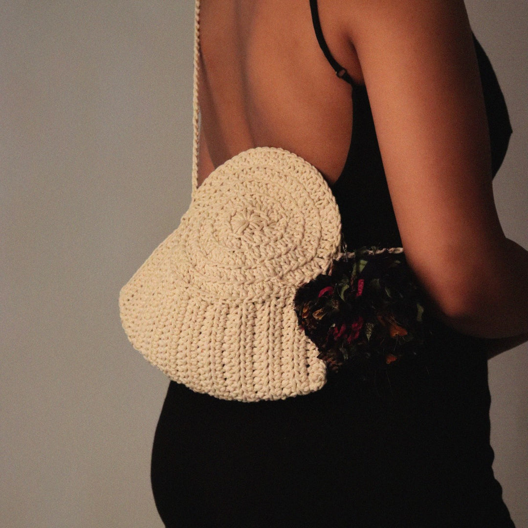 Sea Shell Mini Sling Bag | Hand-Crochet | Cotton Yarn | Off White