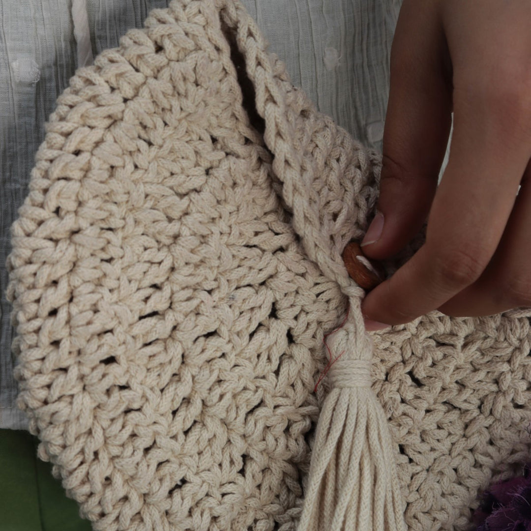 Hand-Crafted Miniature Sling Bag | Hand-Crochet | Cotton Yarn | Off White