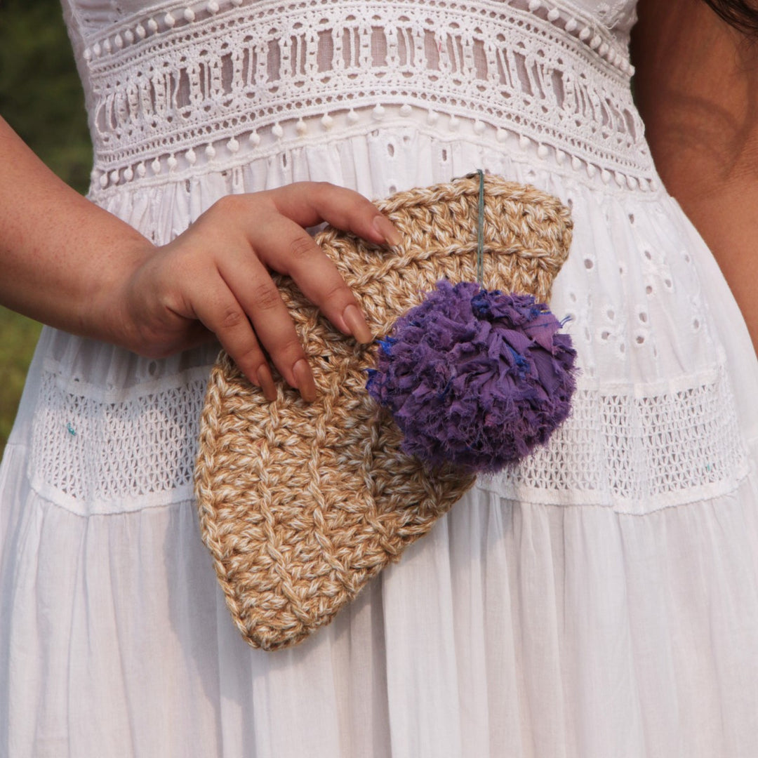 Hand-Crafted Semi-Circle Clutch Bag | Hand-Crochet | Jute | Brown