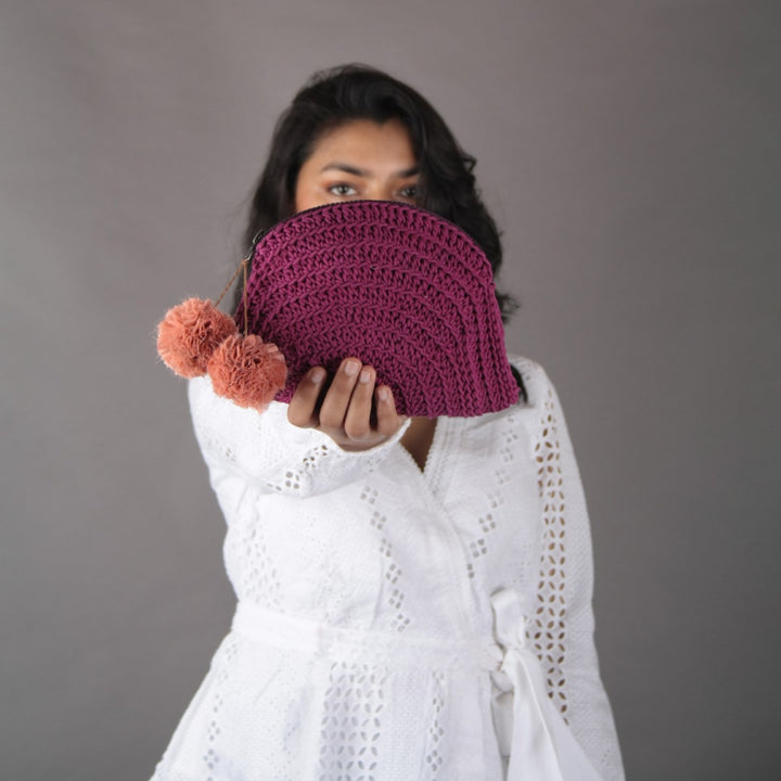 Hand-Crochet Clutch Bag | Eco-Friendly | Cotton Yarn | Sustainable | Magenta Pink