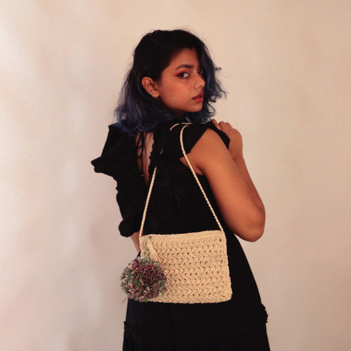 Women Carry-All Sling Bag | Hand-Crochet | Cotton Yarn | Off White