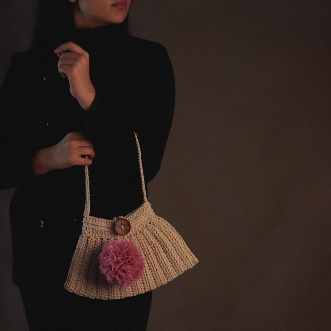 A line Women Hand Bag | Hand-Crochet | Cotton | Off White