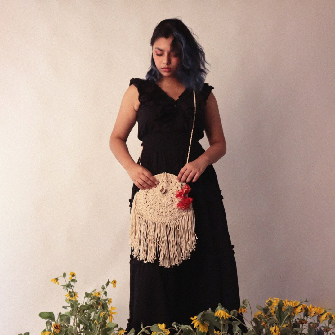 Dream Catcher Mini Sling Bag | Hand-Crochet | Cotton Yarn | Off White