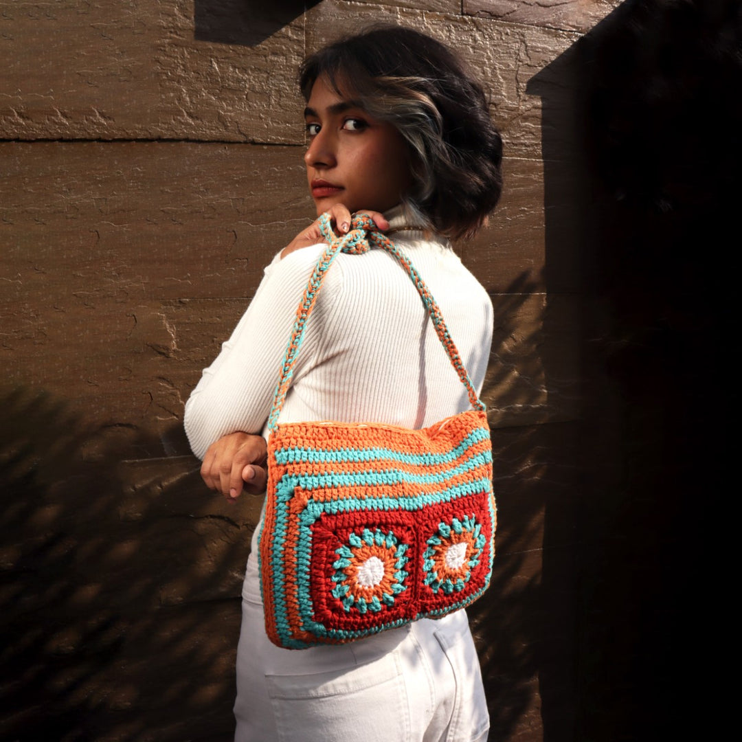 Floral Patchwork Sling Bag | Hand-Crochet | Cotton | Sustainable | Multicolour