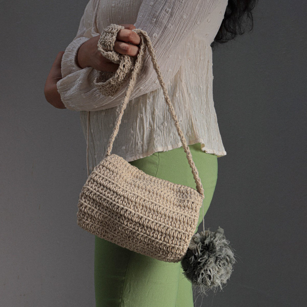 Duffel Sling Bag | Hand-Crochet | Cotton Yarn | Sustainable | Off White