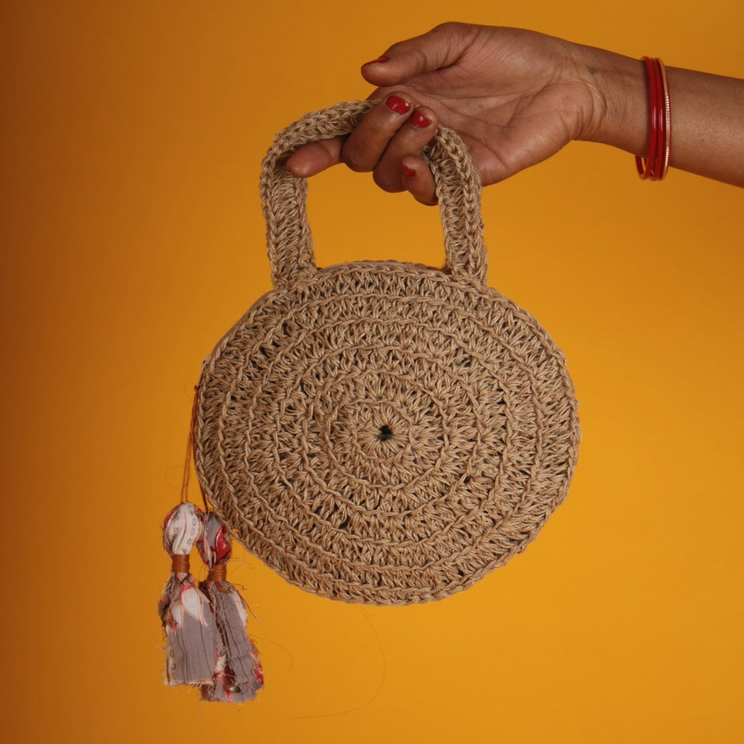 Miniature Round Hand Bag | Hand-Crochet | Jute Yarn | Brown