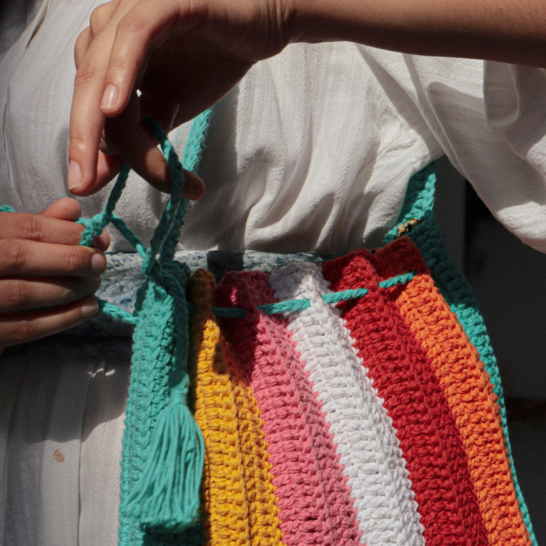 Rainbow Tote Bag | Hand-Crafted & Crochet | Cotton | Multi-Colour