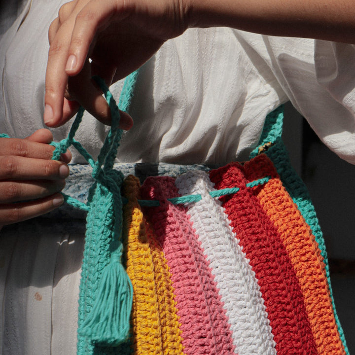 Rainbow Tote Bag | Hand-Crafted & Crochet | Cotton | Multi-Colour